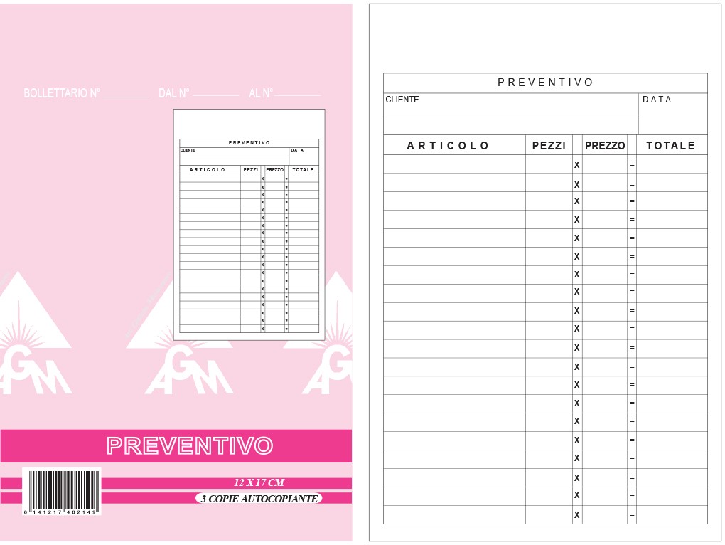BLOCCHETTO PREVENTIVO 3 COPIE 12X17
